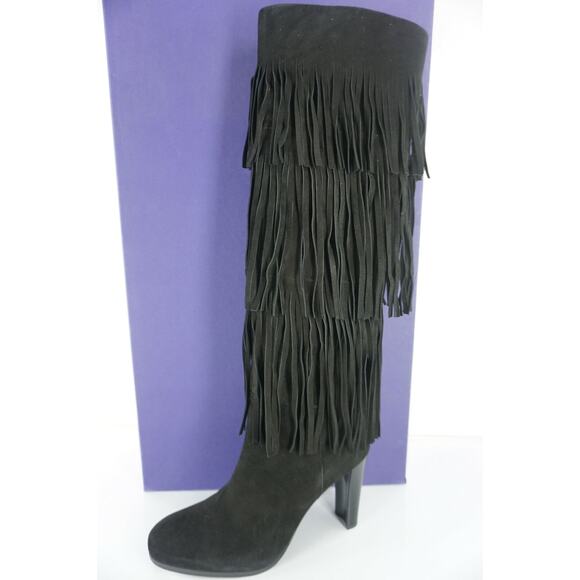 Stuart Weitzman Black Suede Fringie Knee High Boots SZ 7 N Narrow - Picture 10 of 10